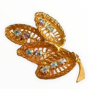 Vintage Made In Austria Gold Rhinestone Brooch